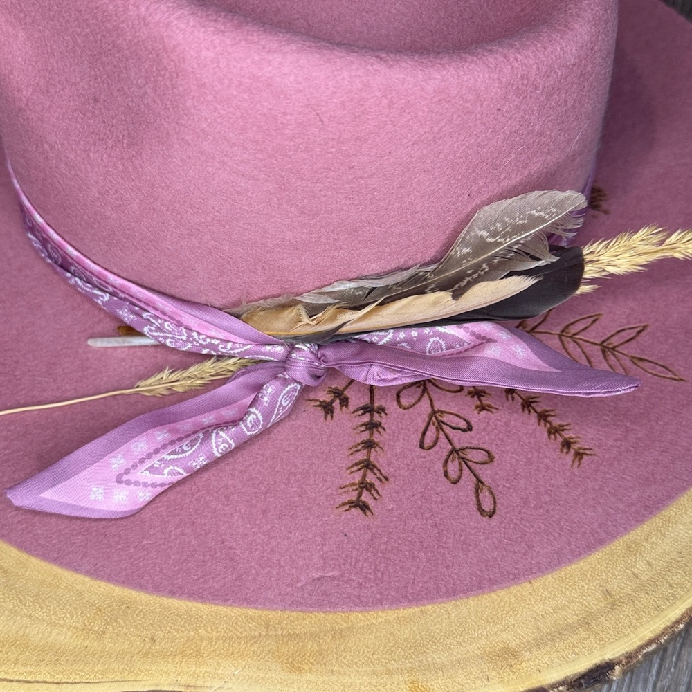 Lack Of Color Dusty Pink Felt Rancher Hat with Feather Trim - Picture 7 of 12